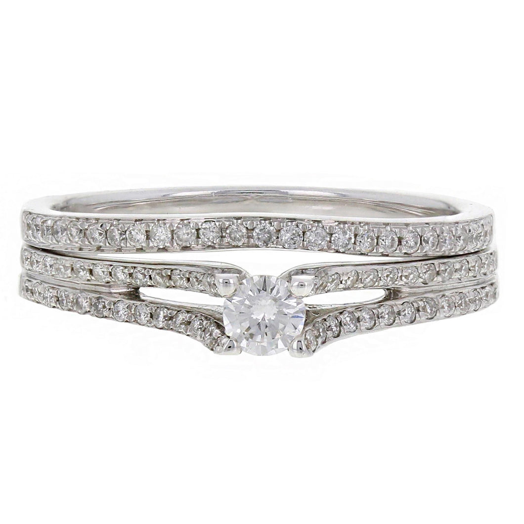 14k White Gold 1/2ctw Brilliant Diamond Matching Engagement & Wedding Ring Set