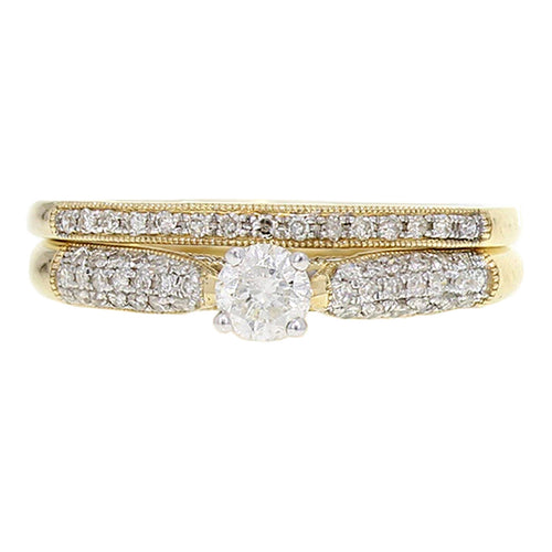 14k Yellow Gold 0.51ctw Brilliant Diamond Pave Matching 2 Piece Bridal Ring Set