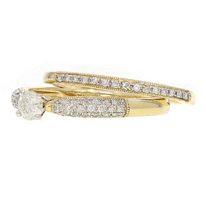 14k Yellow Gold 0.51ctw Brilliant Diamond Pave Matching 2 Piece Bridal Ring Set