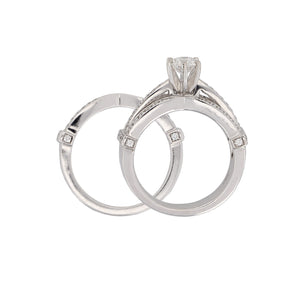 14k White Gold 1.13ctw Diamond Matching Engagement &  Wedding 2 Piece Ring Set