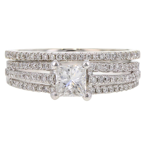 14k White Gold 1 1/2ctw Princess Diamond Multi-Row 2 Piece Bridal Ring Set