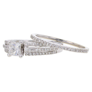 14k White Gold 1 1/2ctw Princess Diamond Multi-Row 2 Piece Bridal Ring Set