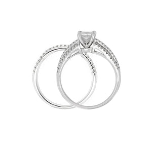 14k White Gold 1 1/2ctw Princess Diamond Multi-Row 2 Piece Bridal Ring Set