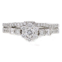Load image into Gallery viewer, 14k White Gold 0.78ctw Diamond Cluster 2 Piece Bridal Ring Set