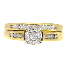 Load image into Gallery viewer, 14k Yellow Gold 1/2ctw Brilliant Cut Diamond Cluster 2 Piece Wedding Set