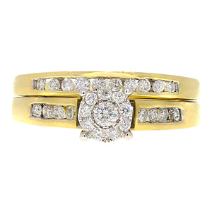 14k Yellow Gold 1/2ctw Brilliant Cut Diamond Cluster 2 Piece Wedding Set