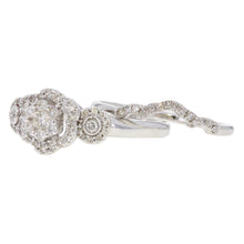 Load image into Gallery viewer, 14k White Gold 0.45ctw Diamond Sparkling Cluster 2 Piece Bridal Ring Set