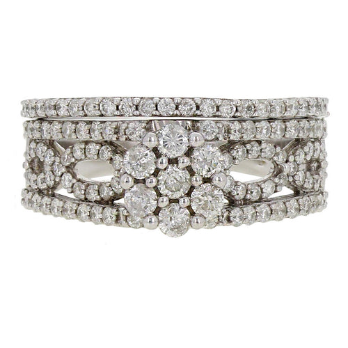 14k White Gold 1.05ctw Diamond Cluster Deco Inspired 2 Piece Bridal Ring Set