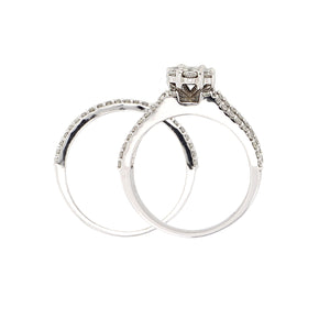 14k White Gold 1.05ctw Diamond Cluster Deco Inspired 2 Piece Bridal Ring Set