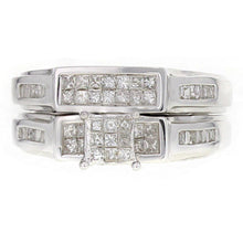 Load image into Gallery viewer, 14k White Gold 0.85ctw Princess Cut Diamond Matching 2 Piece Bridal Ring Set