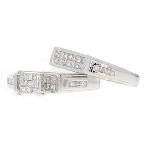 14k White Gold 0.85ctw Princess Cut Diamond Matching 2 Piece Bridal Ring Set