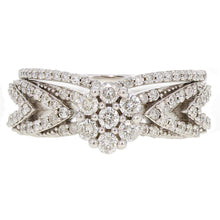 Load image into Gallery viewer, 14k White Gold 1ctw Diamond Chevron Cluster Matching 2 Piece Bridal Ring Set