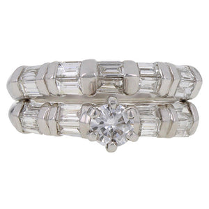 14k White Gold 1.15ctw Mixed Cut Diamond Matching 2 Piece Bridal Ring Set