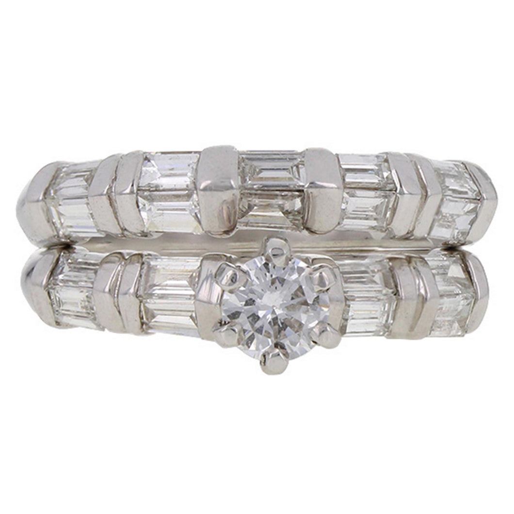 14k White Gold 1.15ctw Mixed Cut Diamond Matching 2 Piece Bridal Ring Set