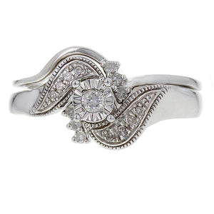 14k White Gold 0.15ctw Diamond Matching Engagement Ring & Ring Guard Set