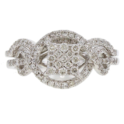 14k White Gold 0.70ctw Diamond Love Knot Matching 2 Piece Bridal Ring Set