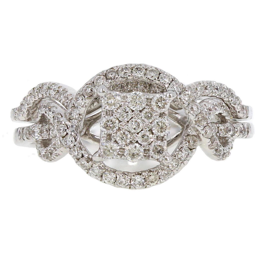 14k White Gold 0.70ctw Diamond Love Knot Matching 2 Piece Bridal Ring Set