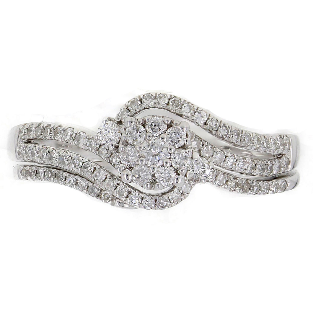 14k White Gold 0.70ctw Diamond Swirl Engagement & Ring Guard 2 Piece Bridal Set