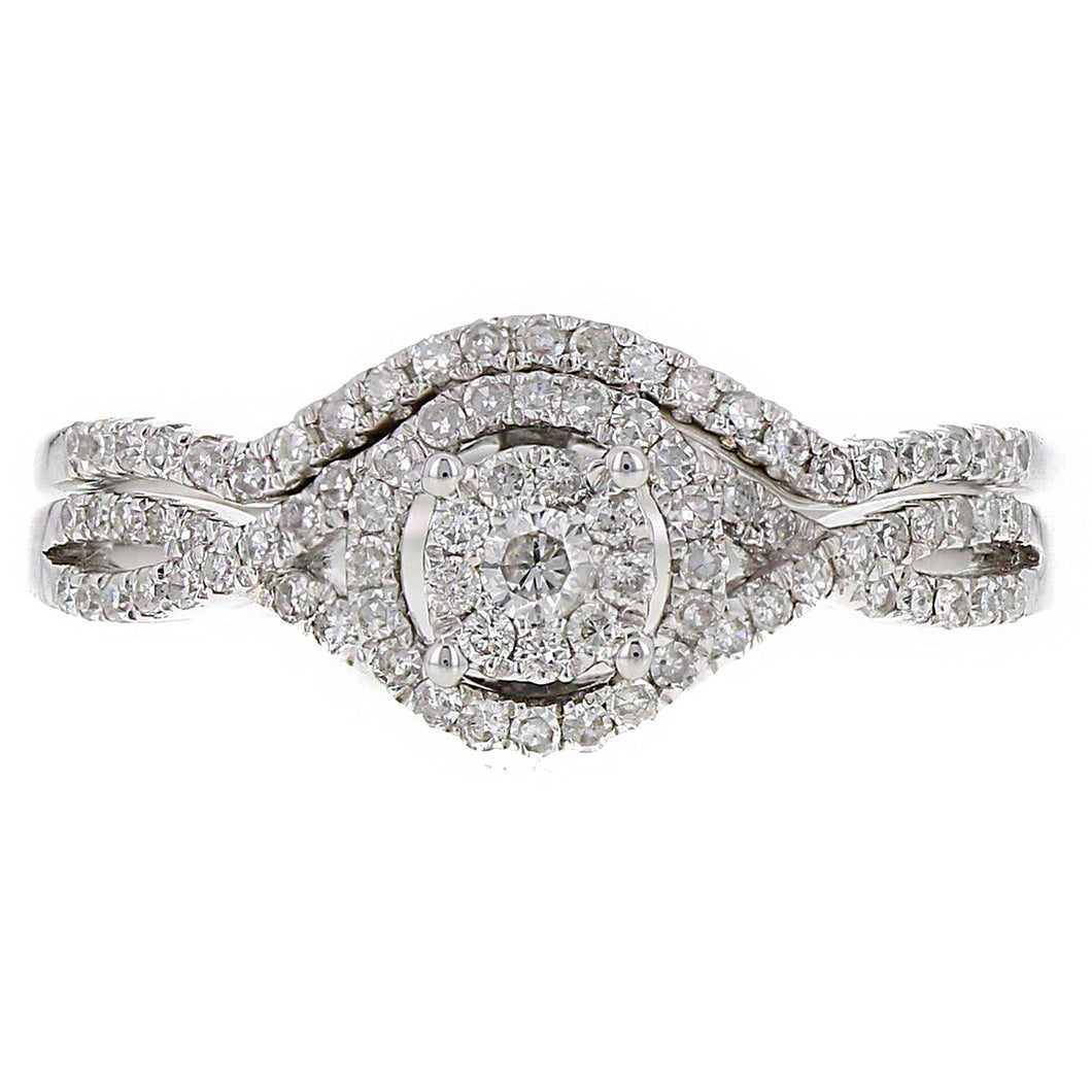 14k White Gold 0.40ctw Brilliant Diamond Halo Matching 2 Piece Bridal Ring Set