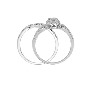 14k White Gold 0.65ctw Diamond Cluster Deco Inspired 2 Piece Bridal Ring Set