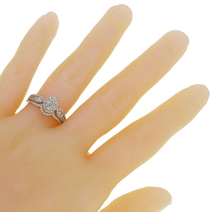14k White Gold 0.65ctw Diamond Cluster Deco Inspired 2 Piece Bridal Ring Set