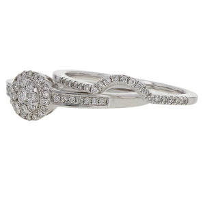 14k White Gold 0.28ctw Diamond Cluster Matching 2 Piece Bridal Ring Set