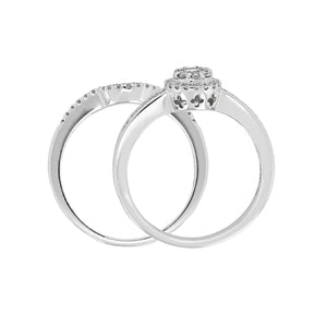 14k White Gold 0.28ctw Diamond Cluster Matching 2 Piece Bridal Ring Set