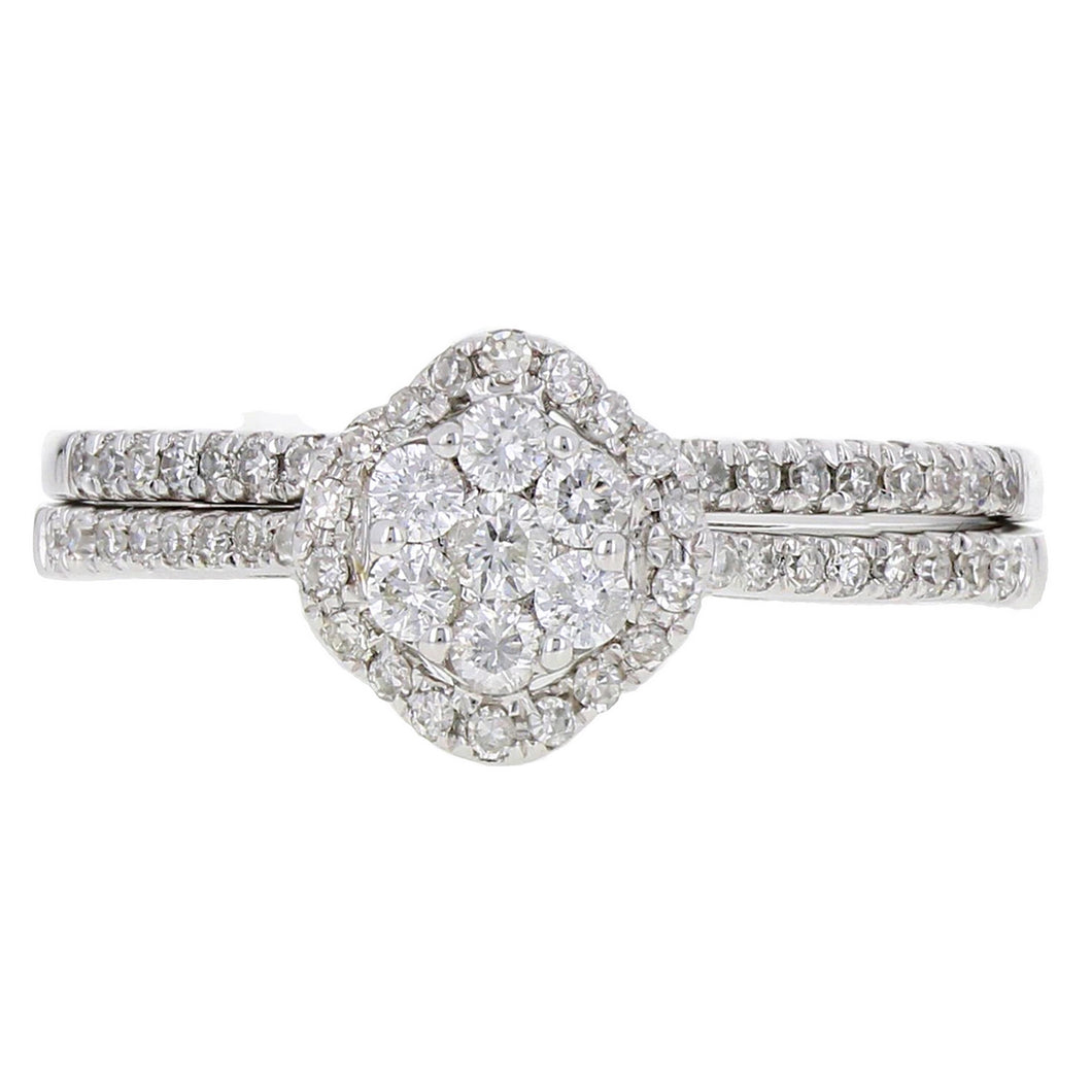 14k White Gold 0.40ctw Diamond Cluster Matching 2 Piece Bridal Ring Set
