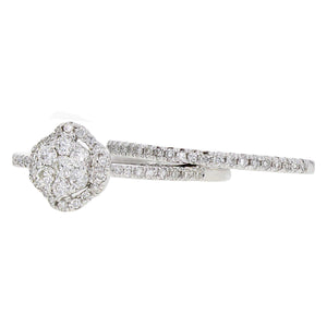 14k White Gold 0.40ctw Diamond Cluster Matching 2 Piece Bridal Ring Set