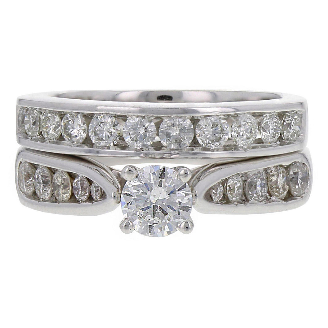 14k White Gold 1 1/2ctw Brilliant Cut Diamond 2 Piece Bridal Ring Set
