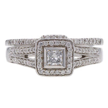 Load image into Gallery viewer, 14k White Gold 1ctw Princess Diamond  Deco Inspired 2 Piece Bridal Ring Set