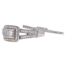 Load image into Gallery viewer, 14k White Gold 1ctw Princess Diamond  Deco Inspired 2 Piece Bridal Ring Set