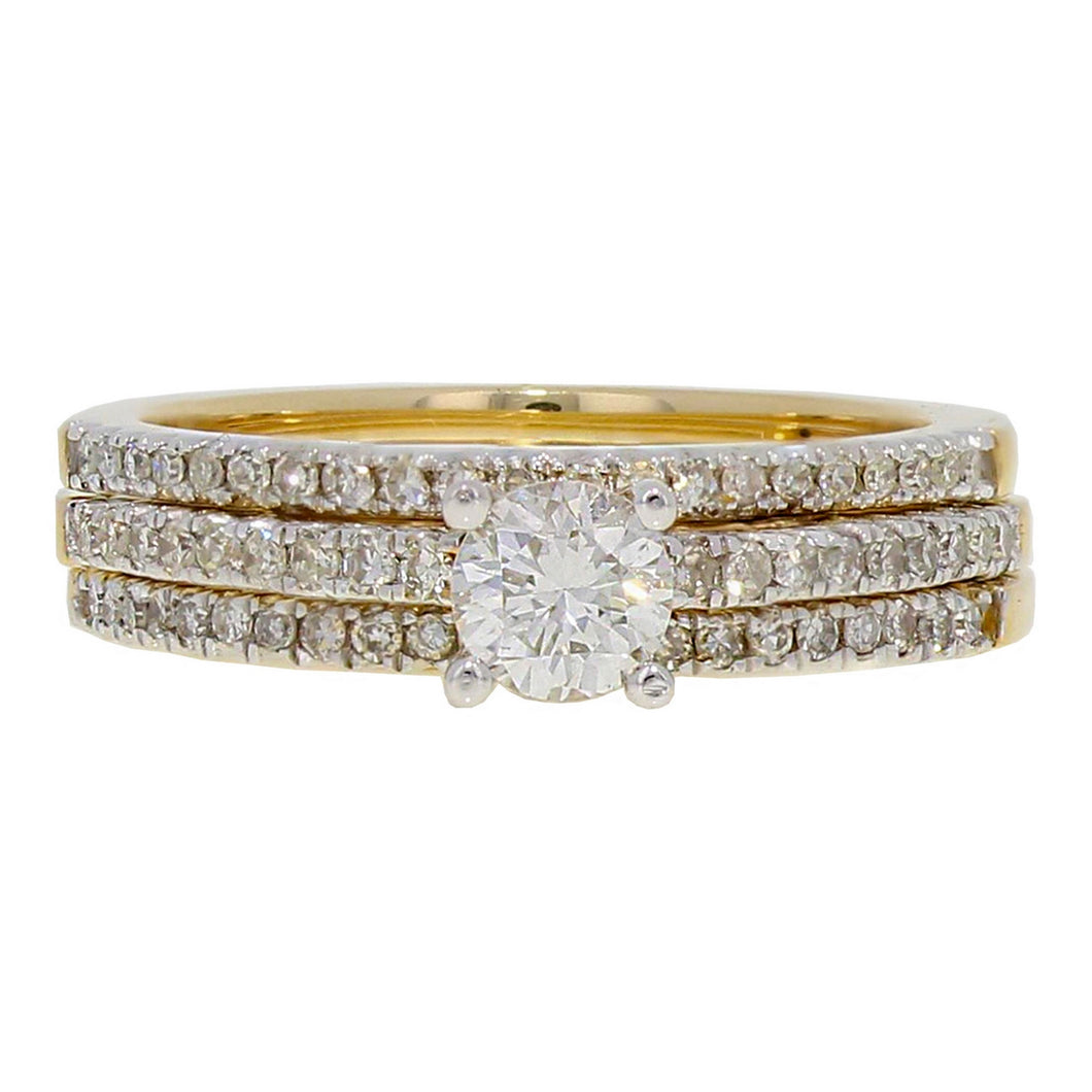 14k Yellow Gold 1ctw Diamond Pave Matching 3 Piece Bridal Ring Set