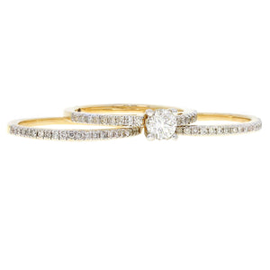 14k Yellow Gold 1ctw Diamond Pave Matching 3 Piece Bridal Ring Set