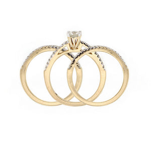 14k Yellow Gold 1ctw Diamond Pave Matching 3 Piece Bridal Ring Set