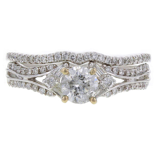 14k White Gold 1.05ctw Diamond Vintage Style 2 Piece Bridal Ring Set