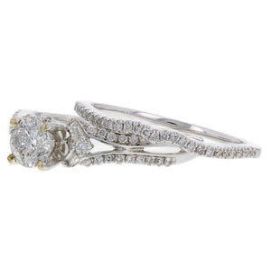 14k White Gold 1.05ctw Diamond Vintage Style 2 Piece Bridal Ring Set