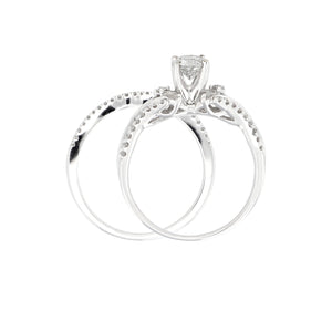 14k White Gold 1.05ctw Diamond Vintage Style 2 Piece Bridal Ring Set