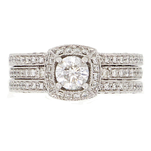 14k White Gold 1.95ctw Diamond Pave Matching Engagement & Ring Guard Bridal Set