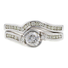 Load image into Gallery viewer, 14k White Gold 0.91ctw Diamond Half-Bezel Swirl Matching 2 Piece Bridal Ring Set