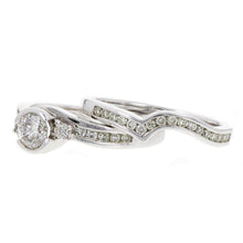 Load image into Gallery viewer, 14k White Gold 0.91ctw Diamond Half-Bezel Swirl Matching 2 Piece Bridal Ring Set