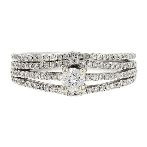 14k White Gold 0.70ctw Diamond Multi Row Matching Bridal Ring Set