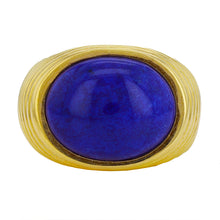 Load image into Gallery viewer, 14k Yellow Gold Oval Cabochon Lapis Lazuli Shiny Scalloped Ring