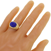Load image into Gallery viewer, 14k Yellow Gold Oval Cabochon Lapis Lazuli Shiny Scalloped Ring