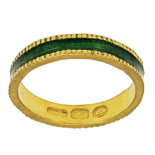 14K Yellow Gold Shiny Enamel Textured Light-Weight Band