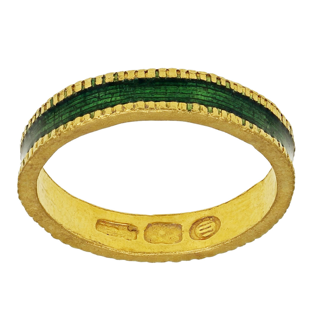 14K Yellow Gold Shiny Enamel Textured Light-Weight Band