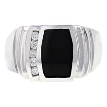 Load image into Gallery viewer, Men&#39;s 14k White Gold 0.20ctw Diamond &amp; Black Onyx Scalloped Ring