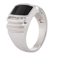 Load image into Gallery viewer, Men&#39;s 14k White Gold 0.20ctw Diamond &amp; Black Onyx Scalloped Ring