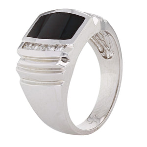Men's 14k White Gold 0.20ctw Diamond & Black Onyx Scalloped Ring