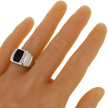 Load image into Gallery viewer, Men&#39;s 14k White Gold 0.20ctw Diamond &amp; Black Onyx Scalloped Ring